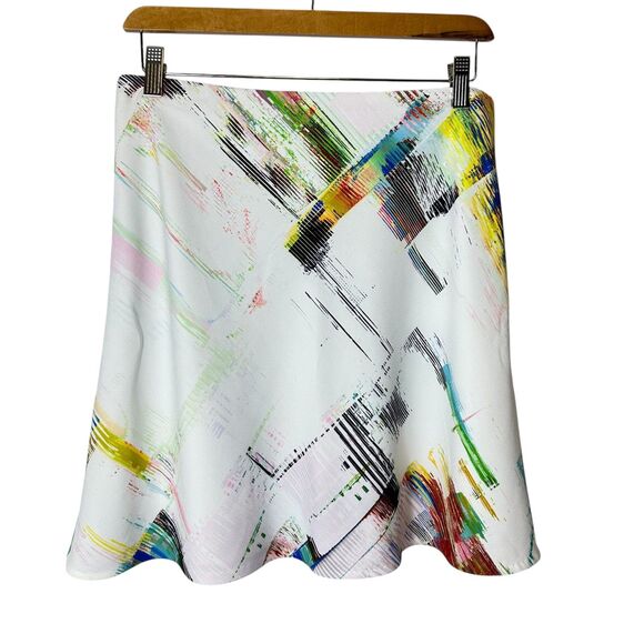 Robert Graham Rachel Ivory Multicolor Brush Stroke Print A-Line Short Skirt Sz 8 - Picture 3 of 12